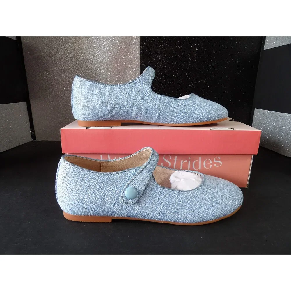Skipp F1 Mary Jane Flats – Light Blue Linen – (Little Kids Size 1)